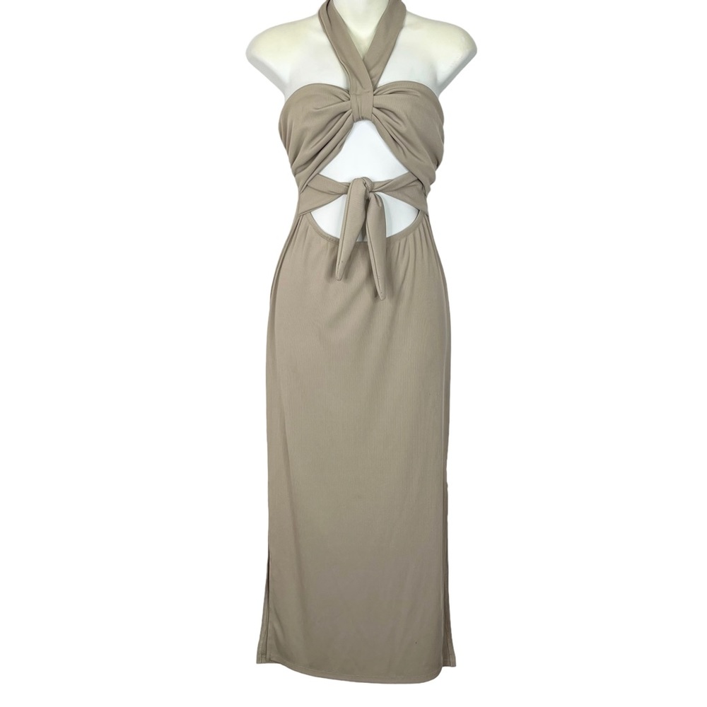 Ribbed Cutout Halter Midi Dress